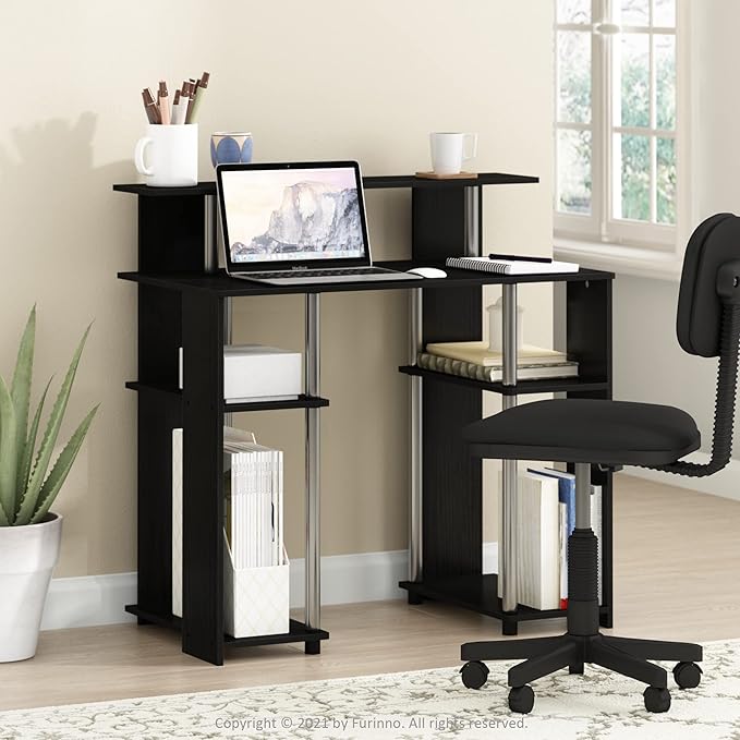 Furinno Jaya Simple Design Computer Writing Desk Americano/Stainless Steel 20.3 (D) x 35.6(W) x 35.7 (H) inches.