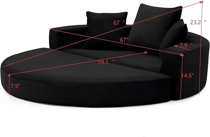 KEIKI 67 Corduroy Convertible Circular Floor Sofa BedMulti-Functional Adjustable Futon Couch for Living Room Bedroom ApartmentNo Assembly
