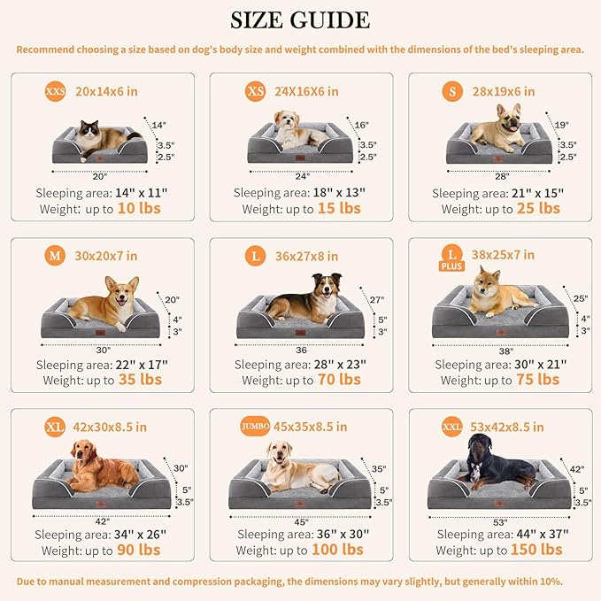 Comfort Expression Orthopedic Dog Bed for Small Dogs 20x14 Inch Waterproof Supportive Egg Crate Foam Small Pet Bed with Removable Bolsters Dog Couch with Washable Cover &amp Non-Slip Bottom Grey