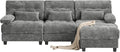 93 3+1 Seater Sofa with Ottoman - 4-Position Adjustable Backrest 350lb/Seat Soft Chenille Fabric 3 Throw Pillows Easy Assembly (Gray)