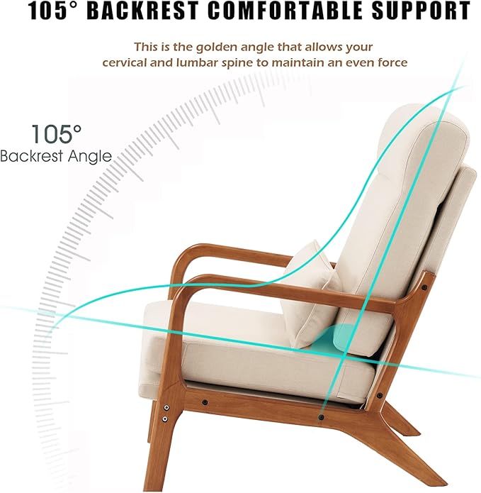 Accent Chair for Living Room Mid-Century Modern Upholstered Armchair with PillowReading Arm ChairComfy Accent Chair for Bedroom