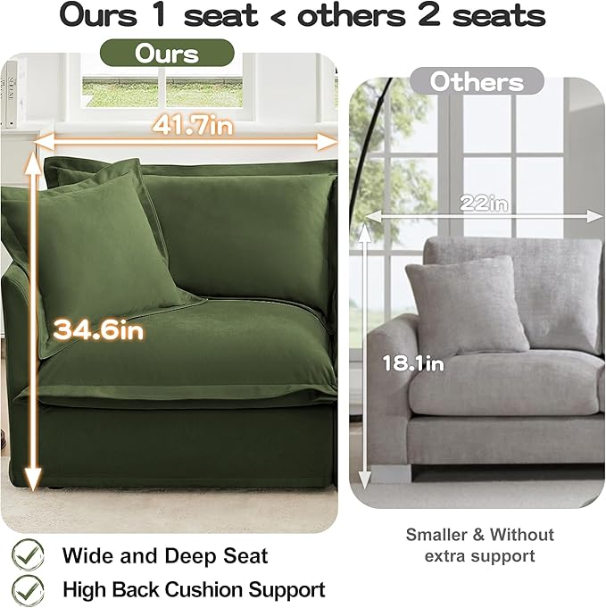 120 Slipcovered Modular Cloud Sectional Sofa Deep Seat Chenille U Shaped Couch with Removable Covers 3-Seater Sofa for Living Room (Green) | Slipcovered
