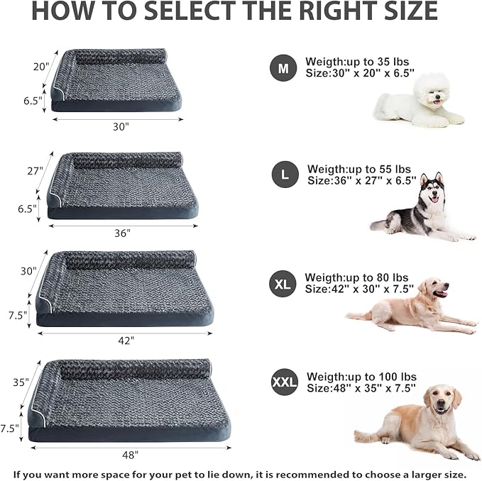 BFPETHOME Orthopedic Dog Beds for Large Dogs-Waterproof Sofa Dog Bed with Removable Washable Cover Large Pet Bed with Waterproof Lining and Nonskid Bottom Pet Bed for Dogs