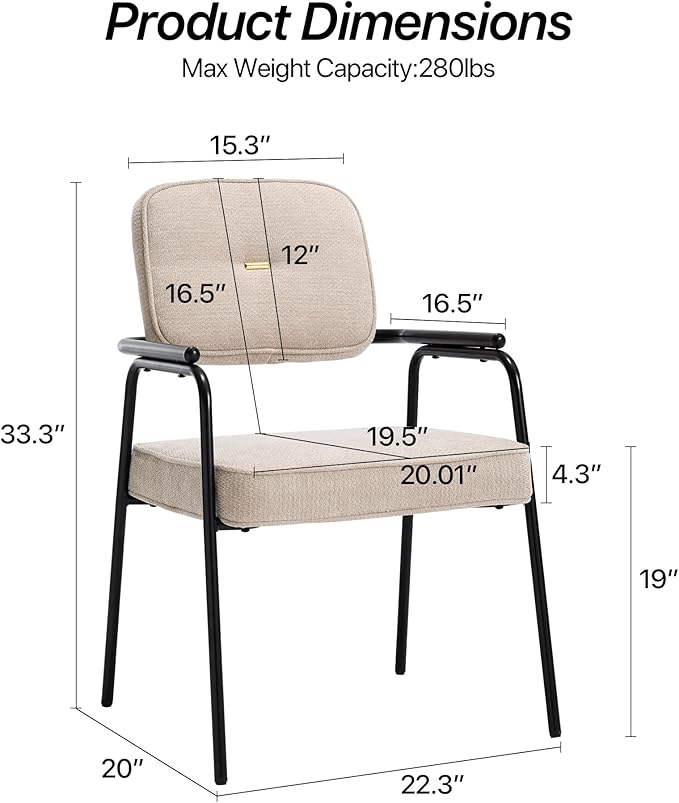 Accent Chair Dining Chair Set of 4 Chenille Upholstered Armchair Reading Side Chair Comfy Living Room Chair with Black Metal Legs for Bedroom Waiting Room Beige