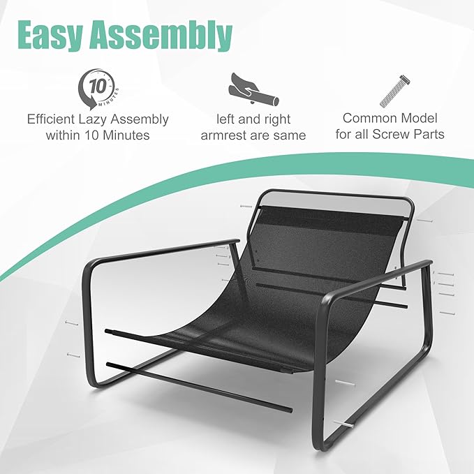 HomeMiYN Accent Chair Metal Framed ArmchairIndoor &amp Outdoor Oversized Sling Recliner Chair Support 500lbs with Extra Thick Double-Sided Cushionfor Living RoomBedroomBalconyTeal Blue/Grey