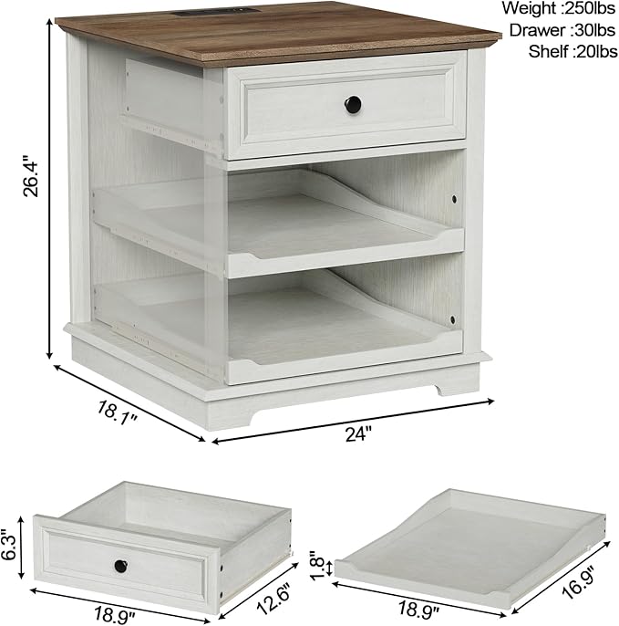 Lateral File Cabinet 3 Drawer File Cabinet with Charging Station Printer Stand with Open Adjustable Storage Shelves Lateral Filing Cabinet for Home Office