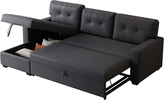 Ball &amp Cast Convertible Sectional Sleeper Sofa Bed L Shaped 4 in 1 Pull Out Couch with Reversible Storage Chaise &amp Removable Back CushionsSleeper Corner Pull Out Sofa Bed Couch for Living Roo