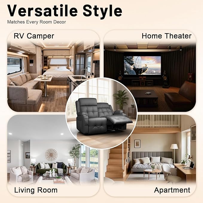 Reclining Loveseat Wall-Hugger Loveseat Recliner Design with USB/Type C Charging &amp Storage &amp Cupholder Pebble-Weave Fabric Recliner Sofa Couch for Living Room Home Theater &amp RV Use