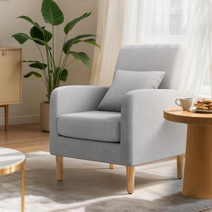 MoNiBloom Accent Chair with Back Pillow Upholstered Club Arm Chair Modern Living Room Chair with Wooden Legs for Bedroom Corner Living Room Reading Nook Gray