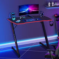 Gaming Desk 35 Inch Z-Shaped Gaming Computer Desk Modern Ergonomic PC Computer Table Home Office Desk Racing Style Gaming Workstation with Headphone Hook Red