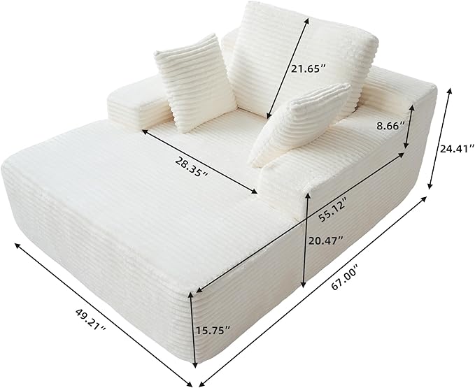 JACH 67 Inch Oversized Corduroy Sofa Bed Boneless Sleeper Sofa Lounge Chair Indoor Modern Comfy Deep Seat Lazy Couch for Living Room Apartment Small Space No Assembly Required (Beige)