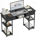 OLIXIS Desk with Storage Fabric Drawers-48 Inch Home Office Computer Desk for Small Space BedroomModern Study Work Gaming Writing Table PC DesksChic Black