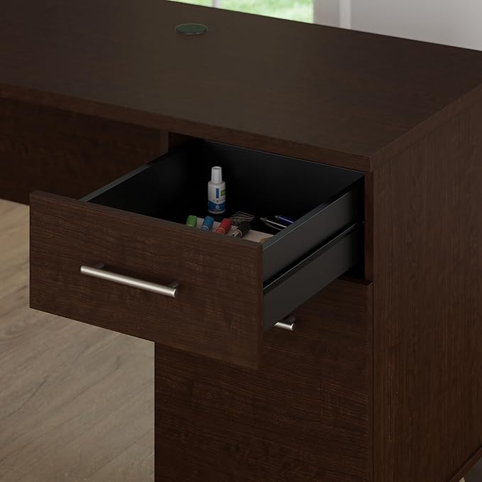 Bush Furniture 60-inch L Shaped Desk with Storage Spacious Corner Computer Table for Home Office Somerset Collection Mocha Cherry