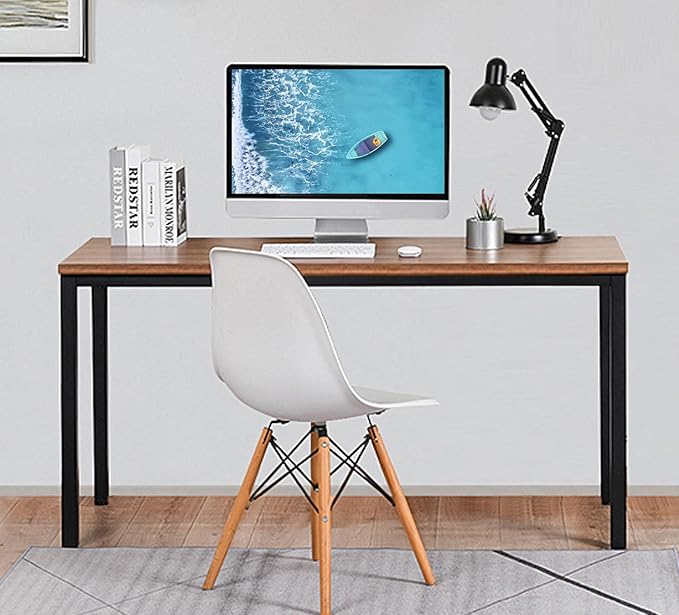 Modern Simple Style Computer Desk Standing Table 60 × 30 Inches Large Office Desk Computer Table Study Writing Desk Workstation for Home Office Black Metal Frame