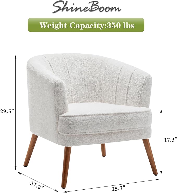 Accent Chairs for Living Room Bedroom Office Upholstered Sherpa Single Sofa Chair Arm Chair Comfy Chair Reading Club Coffee Chair with Metal Legs White