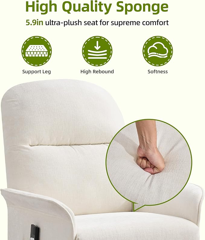 Power Recliner Chair with Remote Control 21 Wide Seat Small Recliners with Side Pocket for Adults Thick Cushions Chair for Living Room &amp Bedroom Beige
