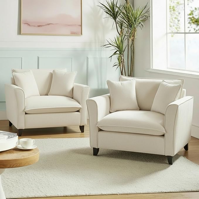 Merax 46.3 Chenille Accent Chair Oversized Reading Armchair w/2 Pillows Modern Corner Single Cloud Sofa Arm Chairs Comfortable Living Room Deep Cushion Seating for Office &amp Apartment White