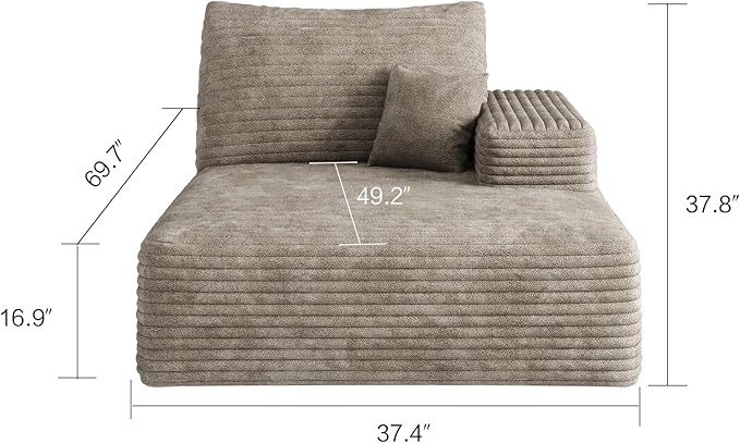 135 U Shaped Boneless Couch with Ottoman Convertible Sleeper Compression Sofa Corduroy Couch Sectional for Living Room Bedroom Deep Seat Foam Cloud Sofas No Assembly Right Facing Chaise Camel