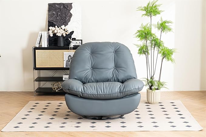 Power Recliner Sofa Chair 270 Degree Swivel Leisure Single Sofa with Button Control Wireless Speaker USB Ports Hidden Arm Storage and Phone Holder for Living Room Bedroom Grey PU (Without LED)