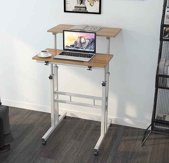 soges 23.6inches Height Adjustable Desk Laptop Desk on The Wheels Rolling Stand Up Desk Computer Desk Adjustable Standing Desk Sit and Stand Desk Portable Laptop Table Oak