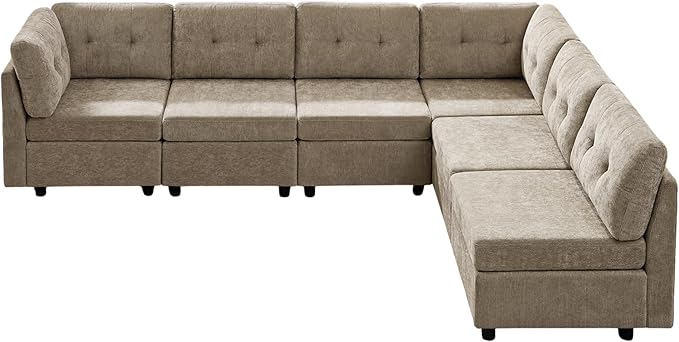 VANOMi 6 Seater Modular Cloud Sofa 118 Convertible Sectional Cloud Sofas &amp Couches for Living Room Comfy Chenille Sectional Couch Sofa for Living Room Apartment Office Camel L/U Shaped