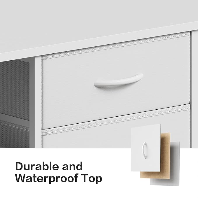Mobile File CabinetLateral Filing Cabinet with 3 Fabric DrawersRolling Printer Stand with 4 Open Storage Shelf for Home Office White