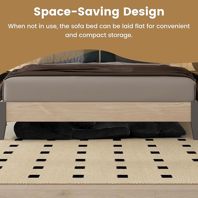 KOMFOTT Foldable Floor Lazy Sofa with 2 Pillows 6-Position Adjustable Reclining Sofa Sleeper Bed Convertible Futon Couch Bed Floor Couch Lounge for Relaxing Reading Playing Gaming (Black)