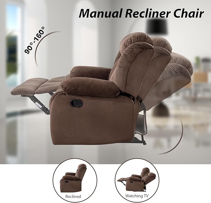 EBELLO Manual Reclining Sofa Set Classic 5-Seater Furniture Set with Overstuffed Arms and Backrest Include 1 Loveseat Couch and 1 3- Seat Sofa Brown