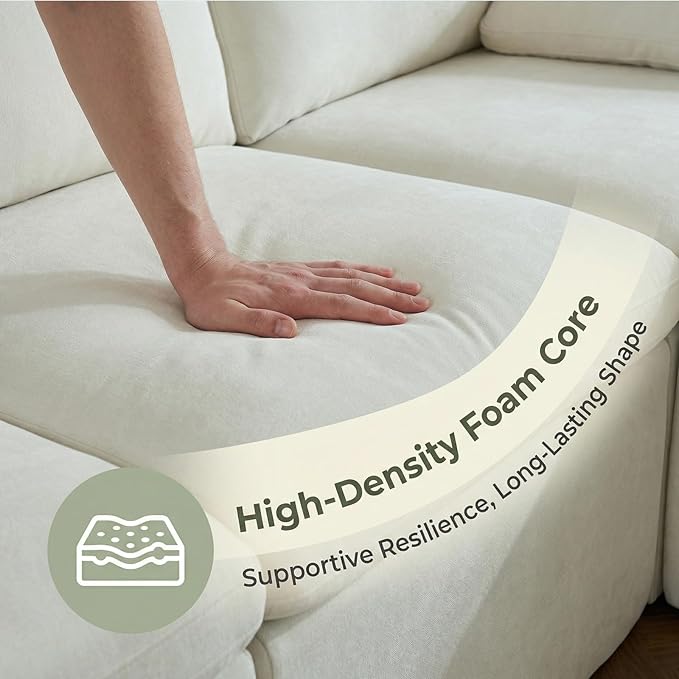 108'' Boneless Sectional Couch Cloud Sofa with Ottoman Modular Memory Foam Couches for Living Room Large L Shaped Modern Beige 3 Seater Floor Sofa Set No Assembly Comfy Deep Seats | Adjustable Bac