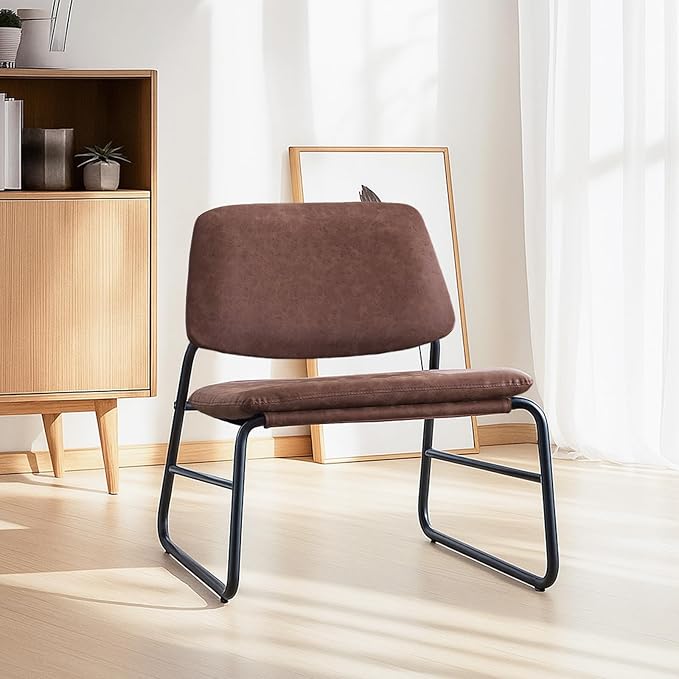 Joysoul Suede Fabric Wrought Iron Armless Accent Chair - Tufted Backrest Premium Upholstery &amp Sturdy Frame Modern Living Room/Reading Chair for Apartments Bedrooms (Brown)