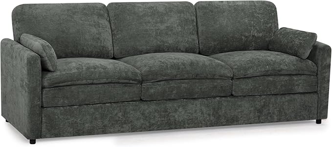 89” Chenille Sofa w/Arm Pillows Upholstered 3-Seater Sofa w/Comfortable Back Cushions Modern 3 Seats Couch w/High-Density Foam for Living Room Apartment Office Grey