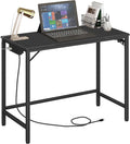 HOOBRO Computer Desk Home Office Desk with Power Outlet Modern Study Writing Desk with 3 Hooks for Study Room Home Office Sturdy and Stable Easy to Assemble Black BB40UDN01