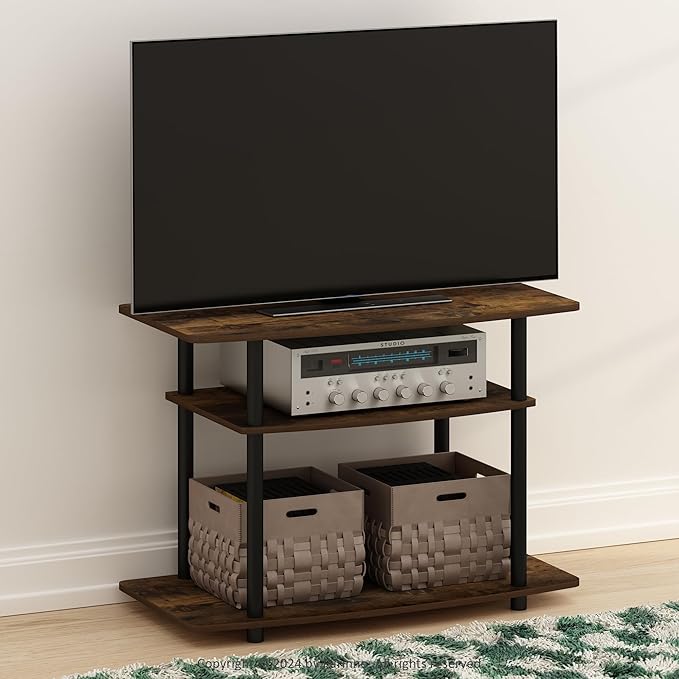 Furinno Turn-N-Tube TV Stand 3-Tier No Tools Entertainment Center TV Console for TV up to 32 Inch for Living Room Bedroom Amber Pine