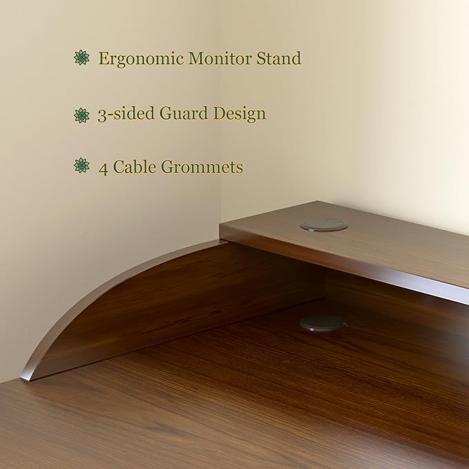 Long Desk with Monitor Stand - 63 Double Long Computer Table for 2-Person Workstation Large Writing Study Work Desk for Home and Office Walnut