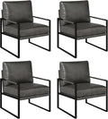Mid Century Modern Faux Leather Accent Chair Set of 4 Metal Framed Armchair with Extra Soft Removable Seat Cushion &amp Backrest for Living Room Bedroom Waiting Room Easy to Clean (4 Dark Grey)