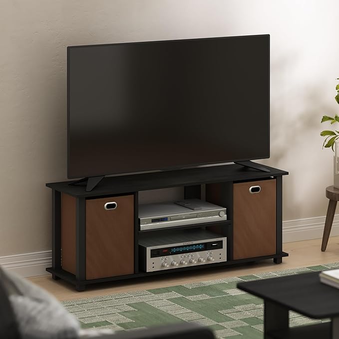 FURINNO Econ Entertainment Center Americano/Black/Brown 42 Inch TV Size