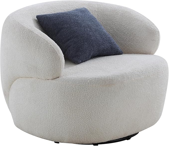 Swivel Barrel Chair Accent Chair Circle Living Room Chair for Small Space Beige Round Sherpa Armchair for Reading Room/Bedroom Lounge