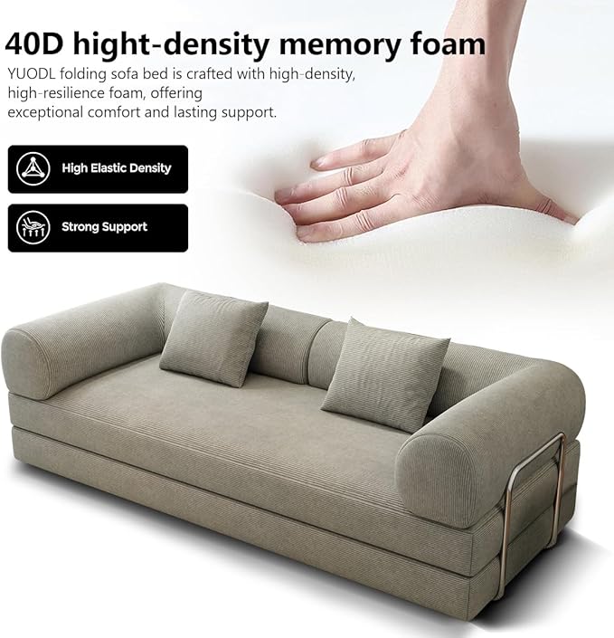 78.8 Modular Sofa Bed - 4-in-1 Convertible Design with Corduroy Fabric and High Density Sponge Removable Cover and Fixed Frame
