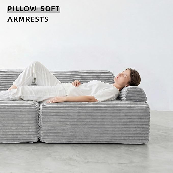 105”Cloud Couch Sectional Sofa Modular Boneless Sofa for Living Room and Apartments Deep Seat Corduroy L Shape Couch with Removable Washable Covers (Light Gray 3 Seater+Left Facing Chaise)