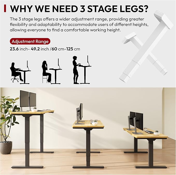 SANODESK 55 Electric Standing DeskOne-Piece Dual Motor Height Adjustable Desk Stable and Durable 3-Stage Stand up Desk for Home Office (Black Frame/55 x 28 Inch Maple top)