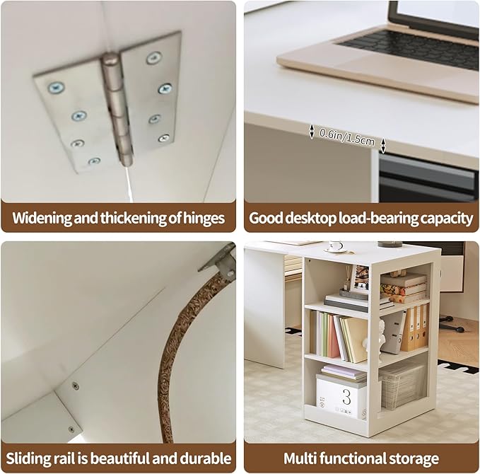 Folding Desk with Storage Computer Desk with 3-Tier Shelves for Compact Spaces Pull Out Writing Table for Home Office Bedroom Kitchen Living Room