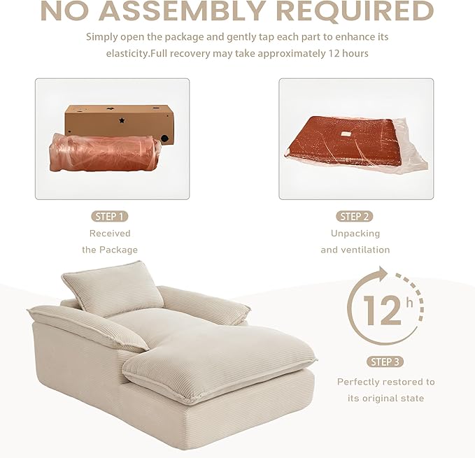 GNIXUU 67 Oversized Chaise Lounge Chair Indoor Corduroy Upholstered Boneless Sleeper Sofa Bed Comfy Large Reading Chair with Wide Armrests Plush Cloud Couch for Living Room BedroomBeige