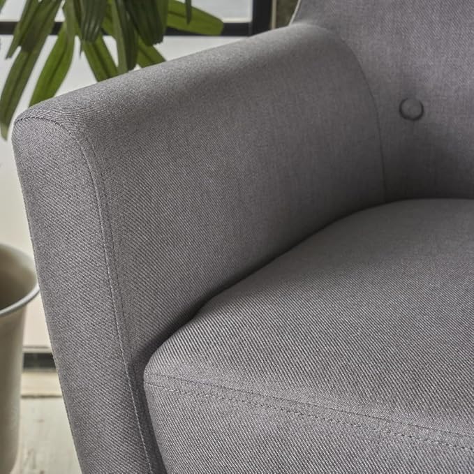 ChairArmchair ReclinerModern Club Chair Upholstered Fabric Accent Chair with Button-Tufted Backrest and Tapered Birch Wood Legs Ideal for Living Room (Light Grey + Fabric)