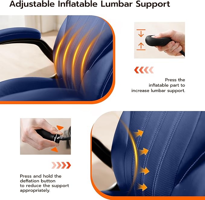 Office Desk Chair Ergonomic Computer Chair with Padded Flip-Up Arms and Adjustable Lumbar Support PU Leather Executive Chair with Tilt Lock and 360° Swivel Rolling Wheels for Work Study