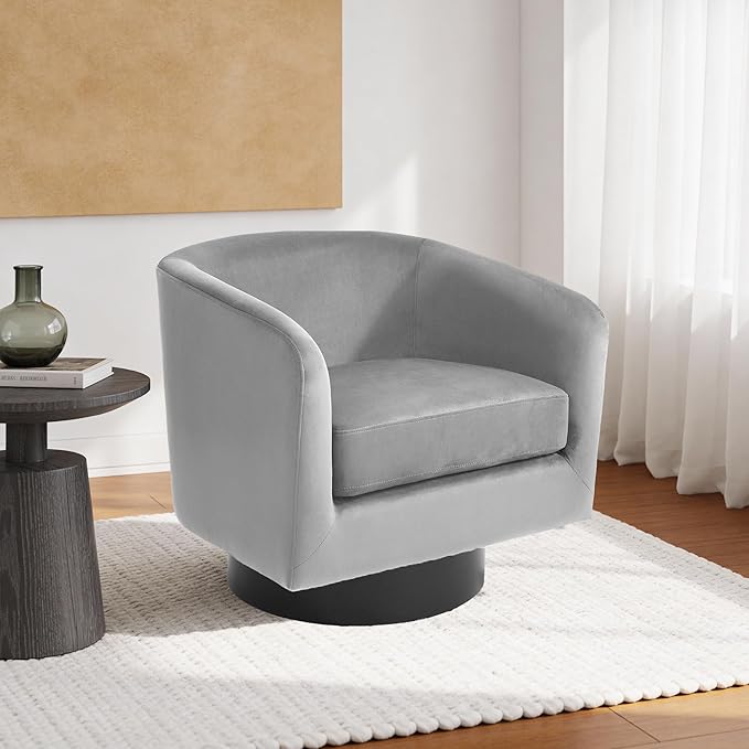 Swivel Barrel Accent Chair Modern Round Chenille Fabric Arm Chair for Living Room Bedroom Comfy Club Reading Chairs for Adults（Velvet Grey Set of 4