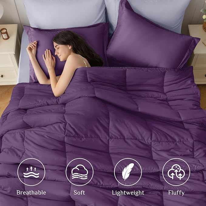 JOLLYVOGUE King Comforter Set Ultra-Soft Bed in a Bag King Size 7 Pieces Oeko-TEX Certified Bedding Set with Down Alternative Comforter Sheets Pillowcases &amp Shams Purple &amp Lavender
