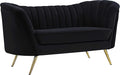 Meridian Furniture Margo Collection Modern | Contemporary Velvet Upholstered Loveseat with Deep Channel Tufting and Rich Gold Stainless Steel Legs Black 65 W x 30 D x 33 H