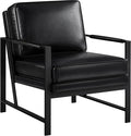 Yaheetech PU Leather Armchair Retro Leisure Accent Chair with Extra Soft Padded and Cushion Modern Reading Arm Chair with Black Metal Frame for Living Room/Office/Bedroom/Study Black