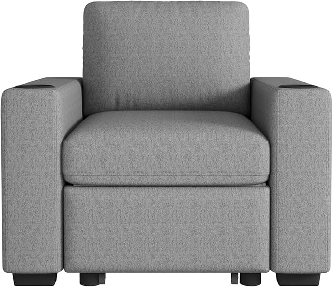 35.4 Convertible Pull-Out Sofa Bed Modern Couch Single Sofa Chair with Dual Cup Holders Luxurious Chenille Fabric Sofa Bed for Living Room (Gray42)