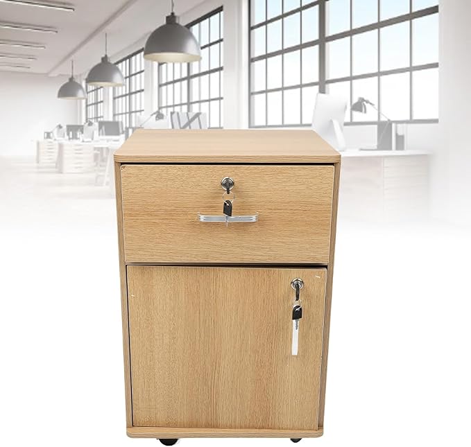 Under Desk Mobile File Cabinet Enhanced Safety Multiple Drawers Mobile File Cabinet for Home (Oak Color)